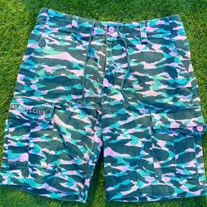 Billionaire Boys Club Camouflage (Camo) Cargo Shorts Size 32 Pink, Black & Teal